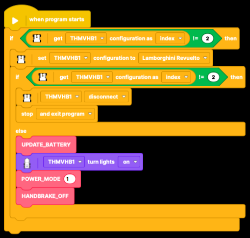 Block example showing runtime Technic Move Hub configuration change
